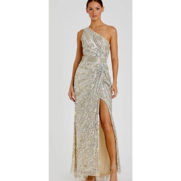 Mac Duggal Silver Sequin Long Dress. Style 5687 Retail $598. Size 10